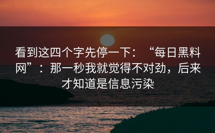 看到这四个字先停一下：“每日黑料网”：那一秒我就觉得不对劲，后来才知道是信息污染